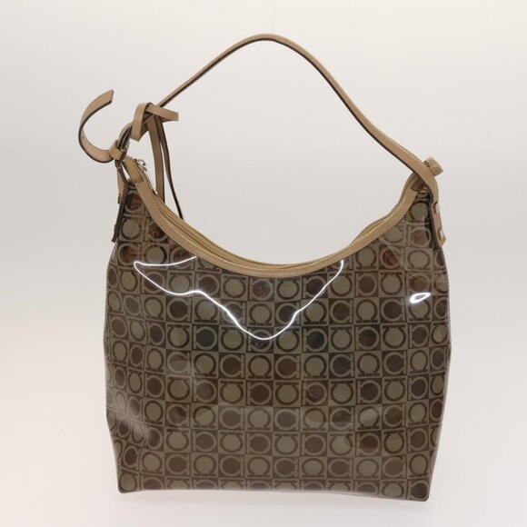 Salvatore Ferragamo Hand Bag Vinyl 2Set Brown Auth mr1382 - Picture 2 of 16